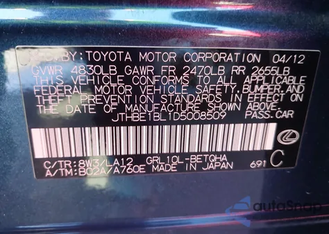 2013 Lexus Gs 350 z USA, uszkodzony, nr VIN JTHBE1BL1D5008509